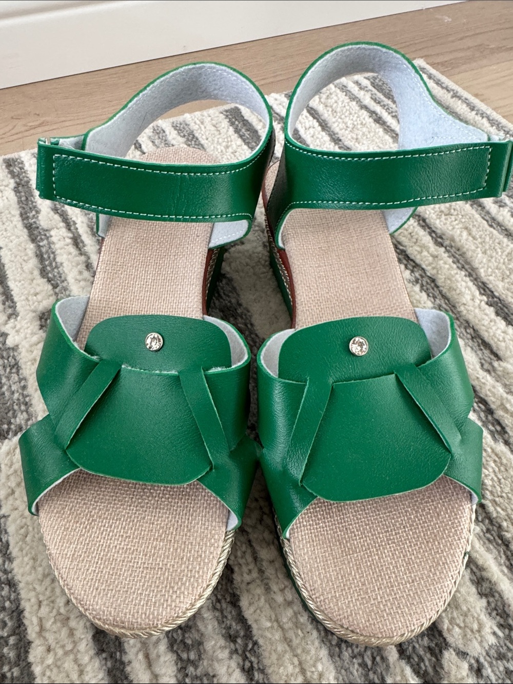 Women’s Green Ankle-Strap Sandals with Decorative Accent